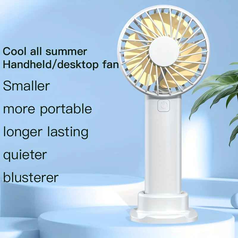 USB Mini Strong Wind Handheld Fan Portable Quiet Rechargeable Desktop Air Cooler with Phone Holder Cooling Fan Outdoor Travel