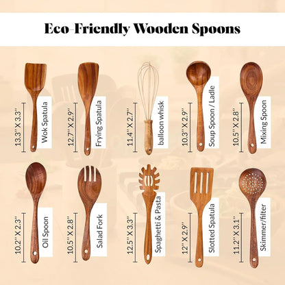 Wooden Spoons, 10 pcs Wooden Utensils for Cooking